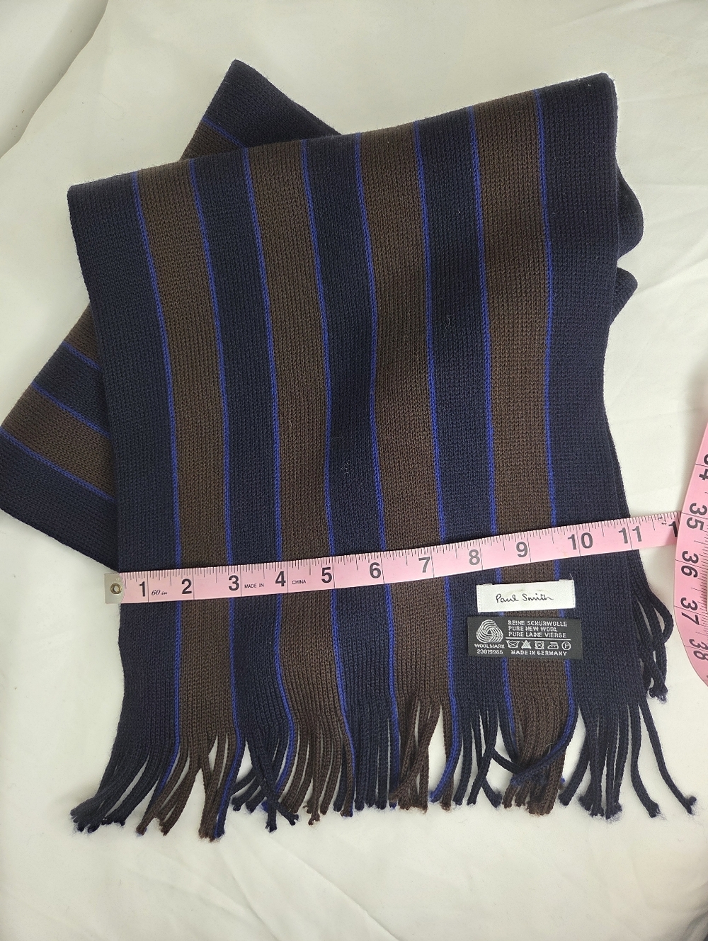 Paul Smith Navy, Brown & Blue Striped Wool Scarf For Men - Picture 8 of 8